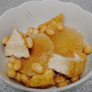 厚揚げと花切り大根と大豆の煮物